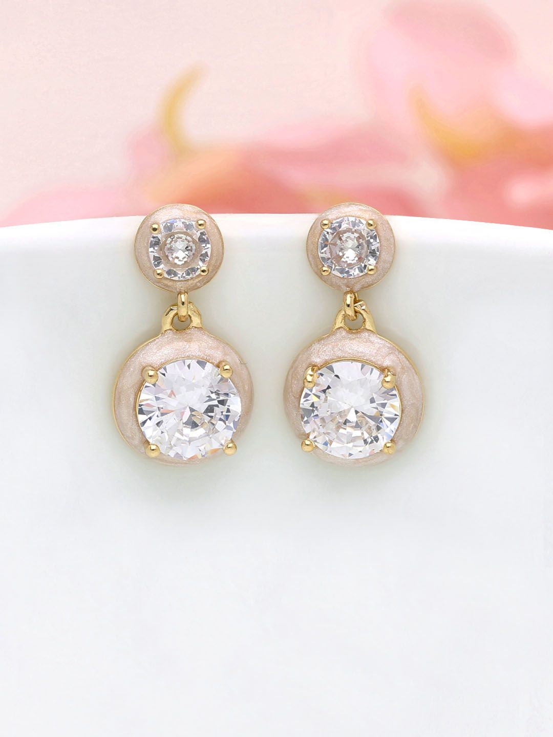 AD / CZ Dangler Earrings in Gold finish - THF885