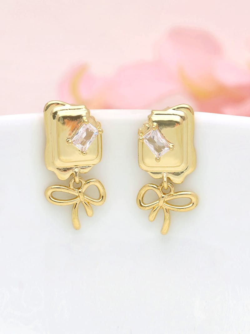 AD / CZ Dangler Earrings in Gold finish - THF894
