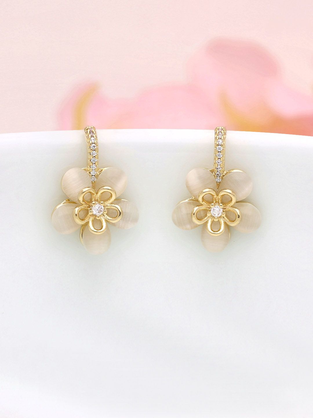 AD / CZ Dangler Earrings in Gold finish - THF900